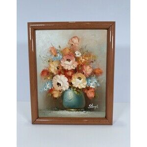 Still Life Floral Oil Painting Pastel Colors 11”x9”‎ With Pink 90’s Style Frame